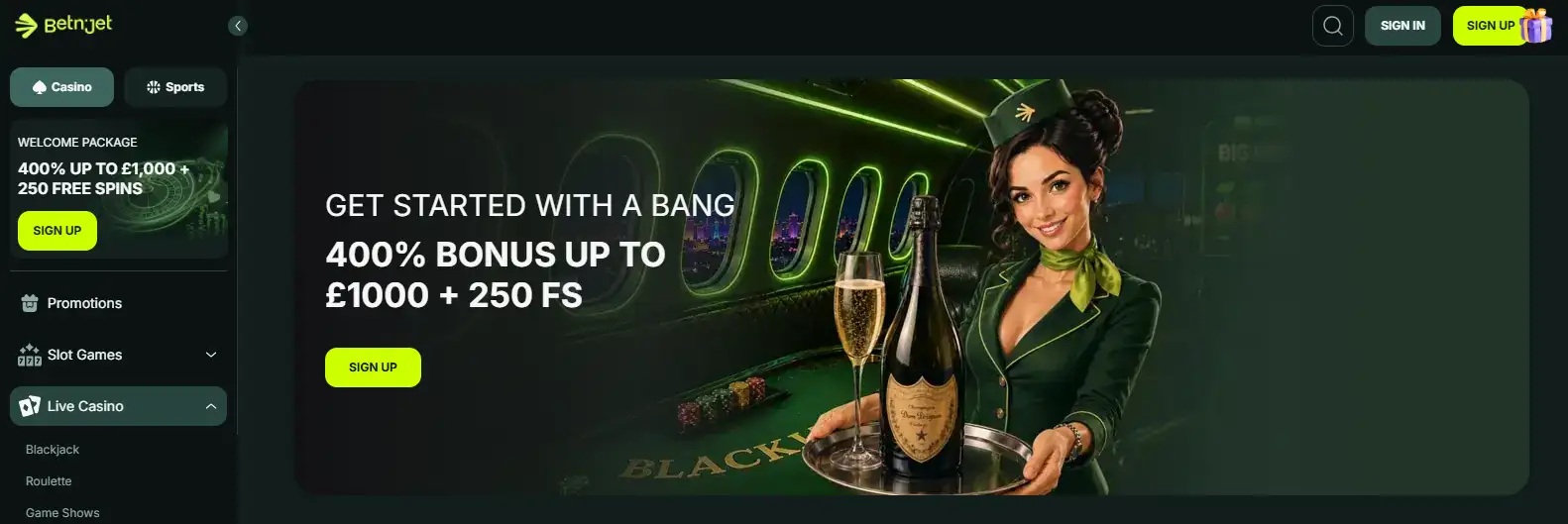 BetNjet promotions area showing current GBP offers